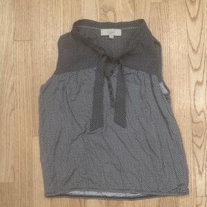 LOFT Sleeveless Blouse Tie Neck Navy & White